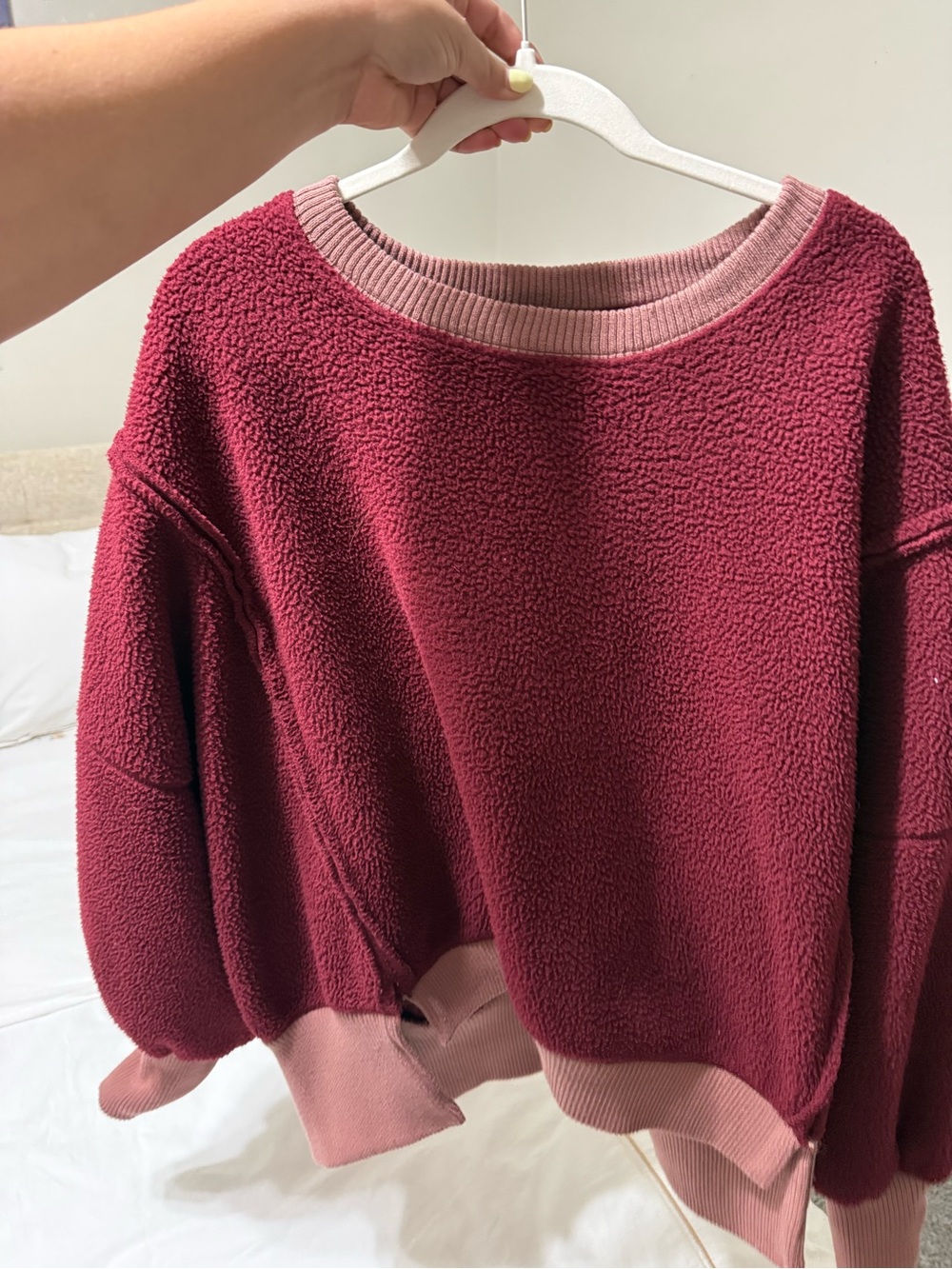 We The Free Two-Tone Plush Crewneck Sweater - Berry & Blush